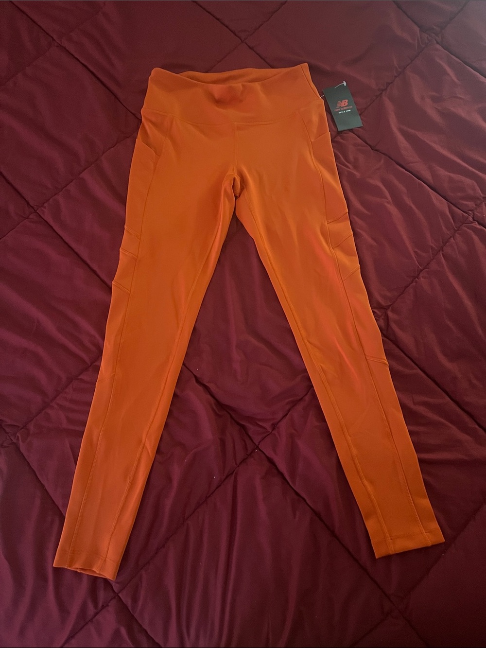 New Balance Orange Performance Leggings with Side Pockets NWT